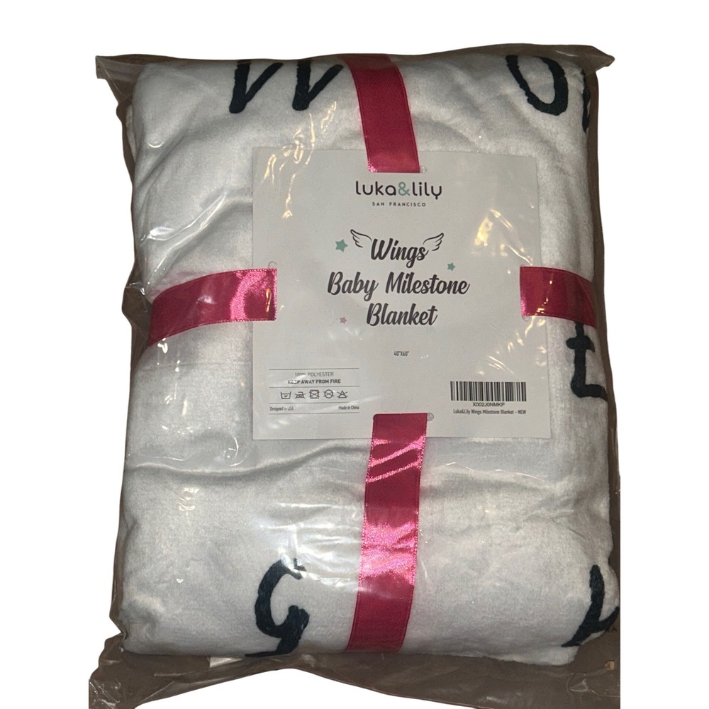 Luka & Lily Wings Baby Milestone Blanket Set White Pink Angel Wings 40x60 NEW